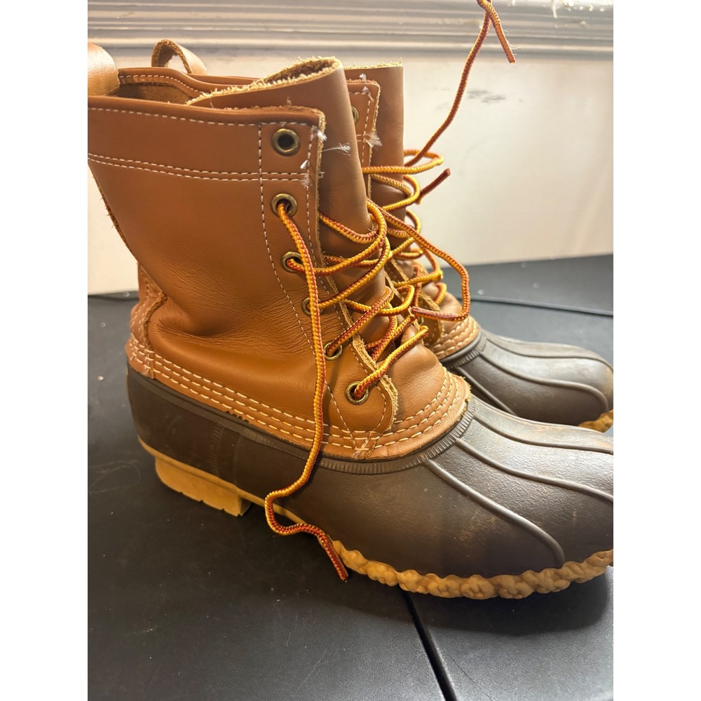LL Bean Boots 8 Inch Duck Boots Brown Leather Made in Maine Mens CM